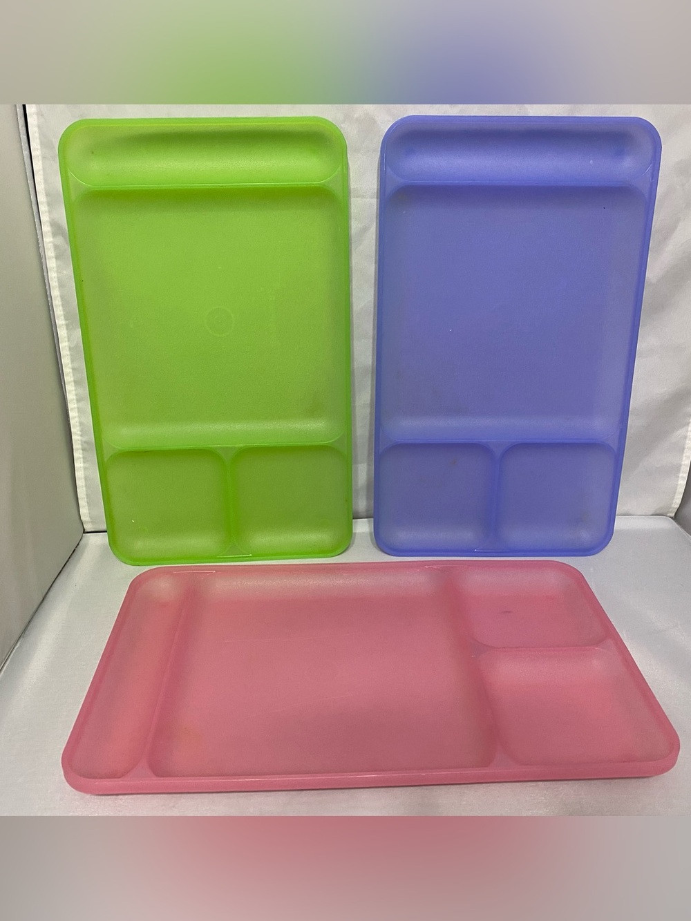 Tupperware Pink, Green & Blue Compartment Serving Trays